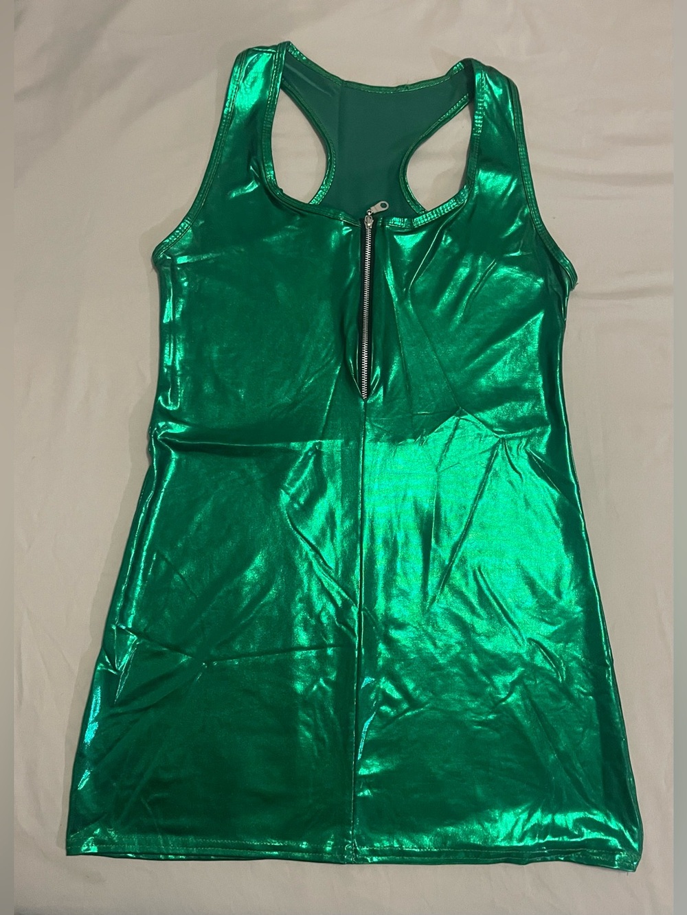 Shimmering Emerald Racerback Mini Dress with Front Zip